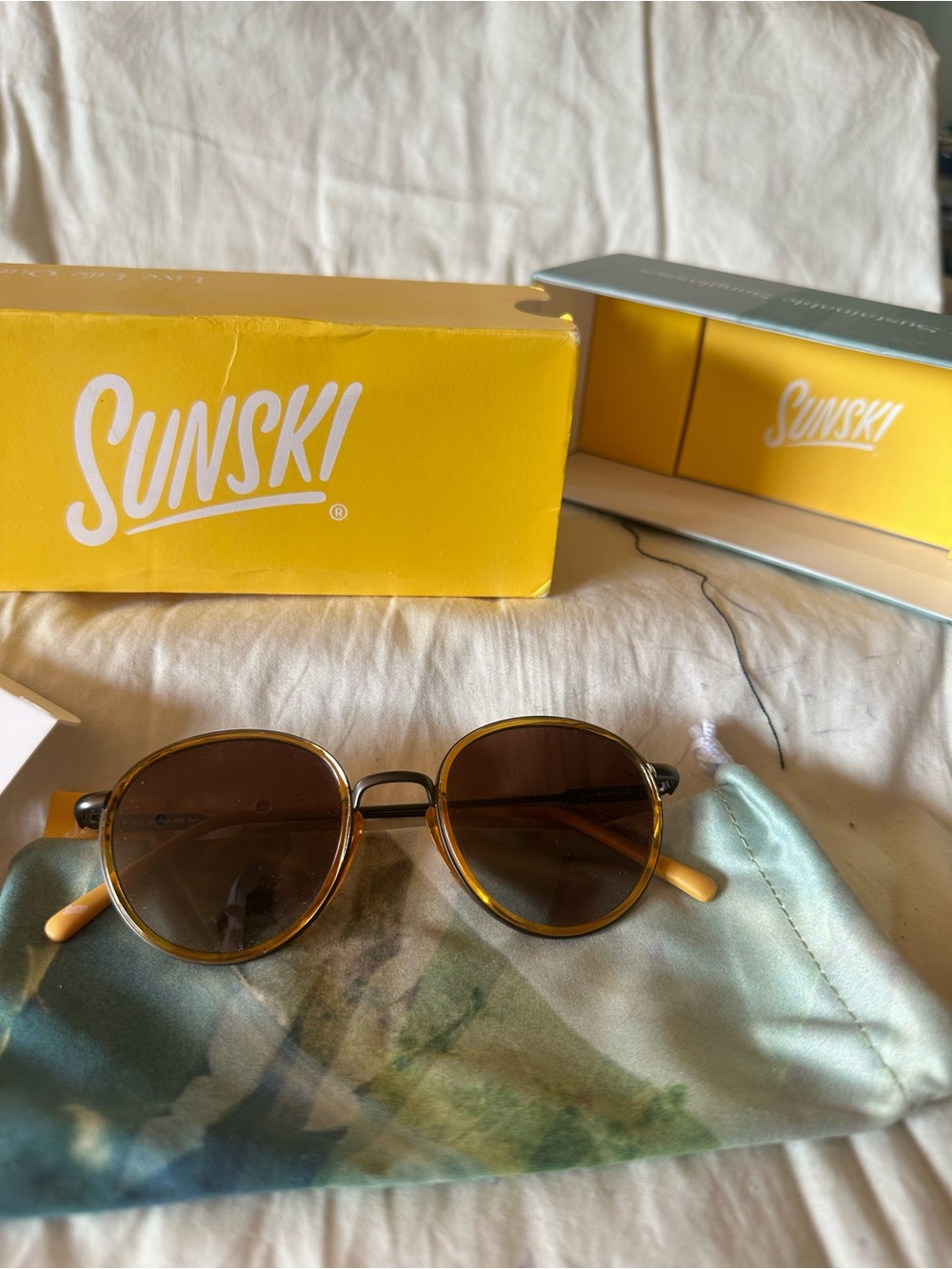 Sunski Baia Honey Sepia Polarized Sunglasses Round 47mm